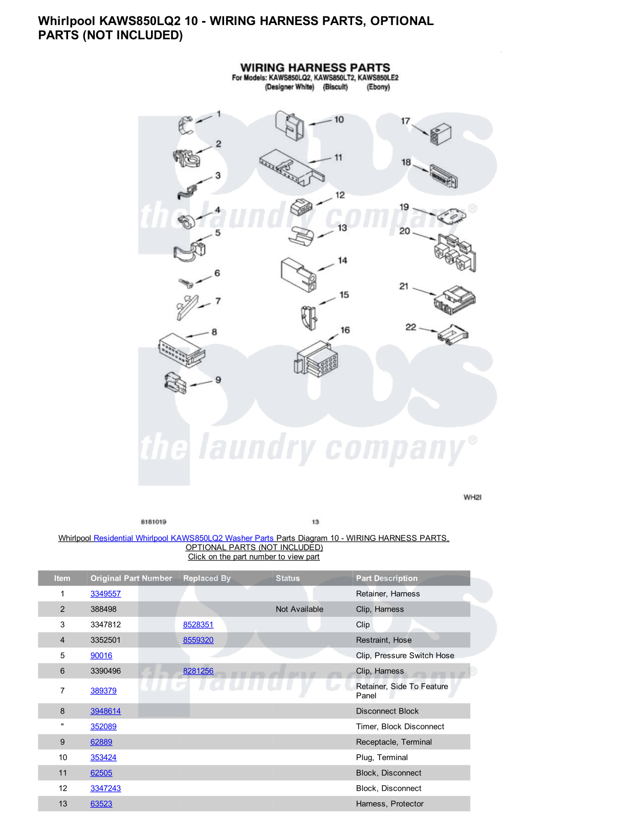 Whirlpool KAWS850LQ2 Parts Diagram