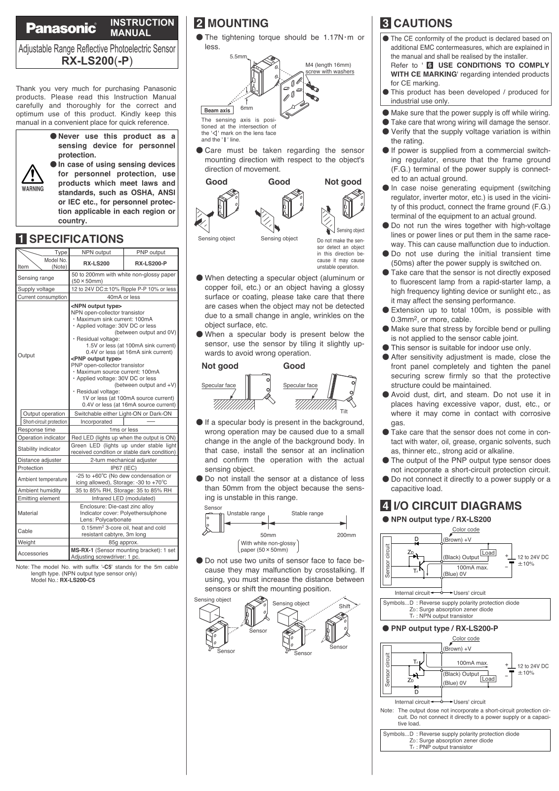 Panasonic RXLS200, RXLS200P User guide