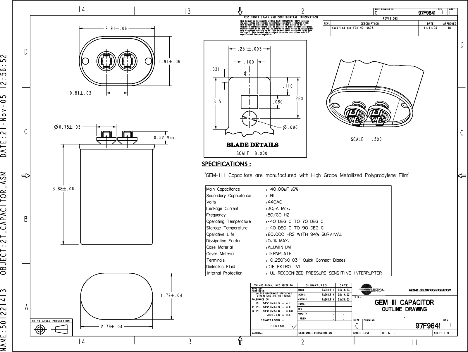 GE Capacitor 97F9641 Dimensional Sheet