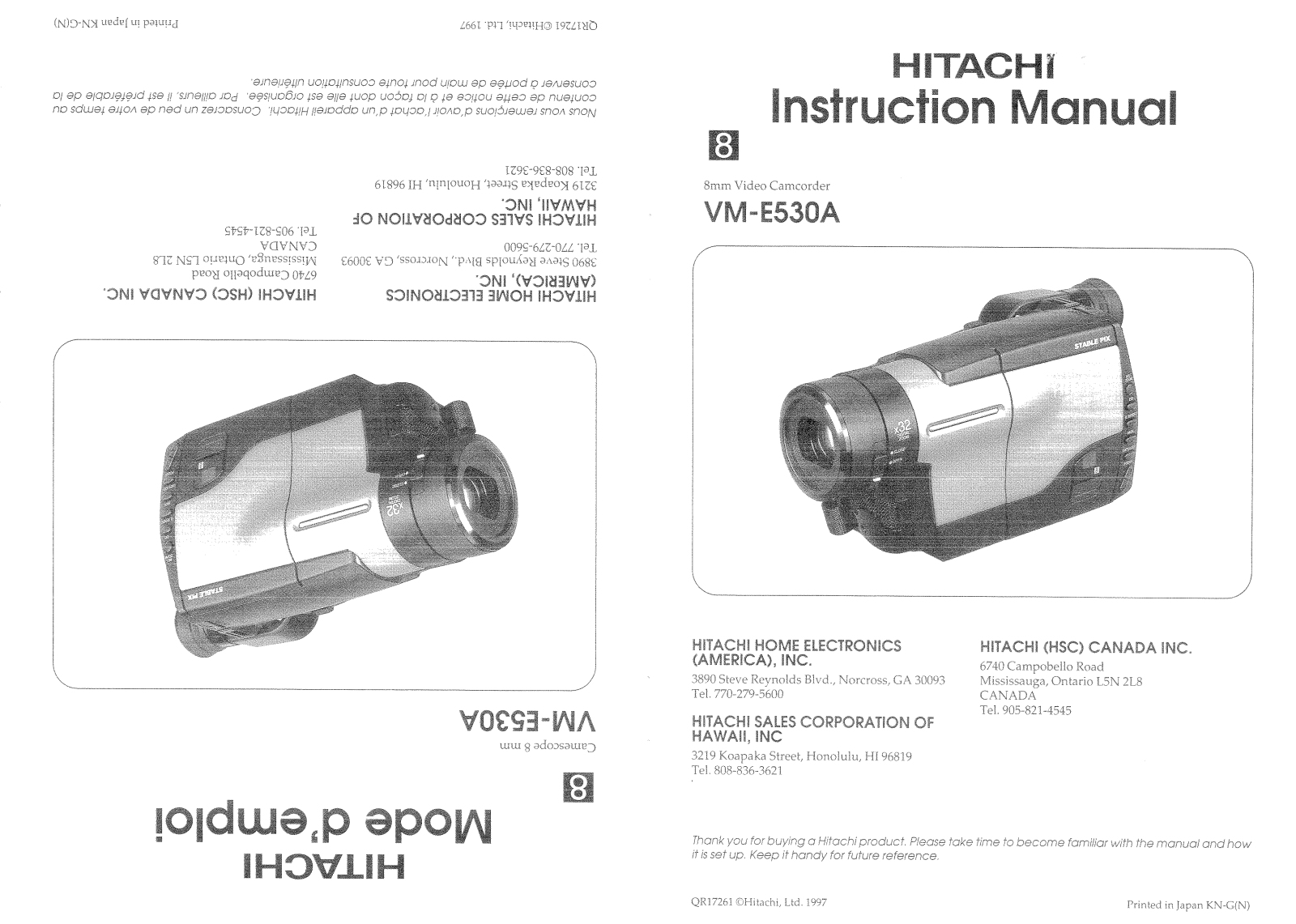 Hitachi VM-E530A Instruction Manual