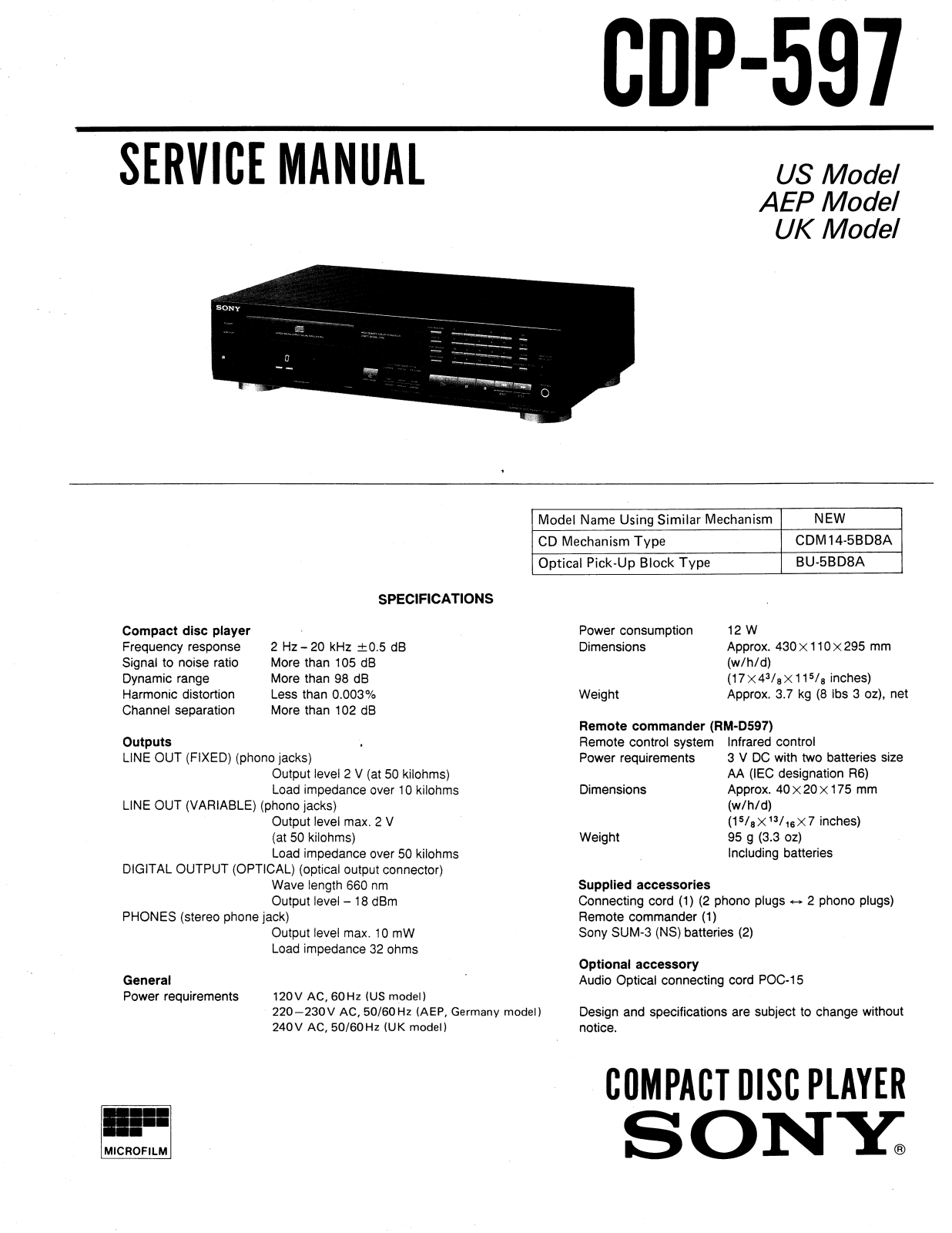 Sony CDP-597 Service manual