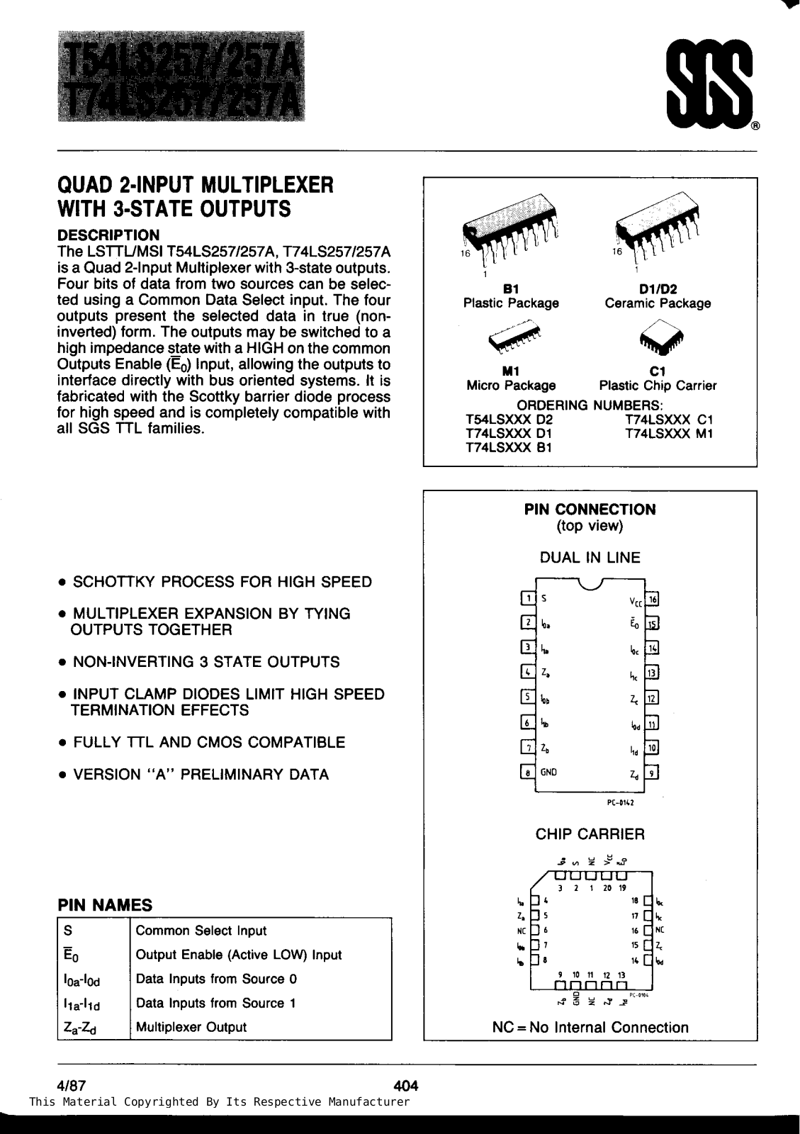Datasheet T74LS257AB1 Specification - ManualMachine.com