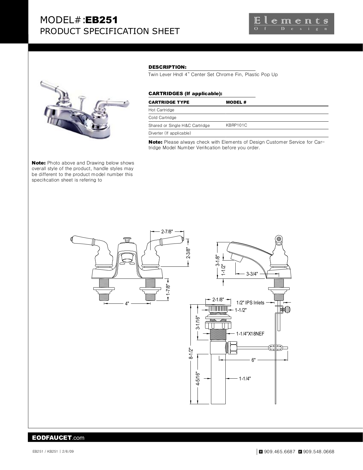 Elements of Design EDE2090 Specification Sheet