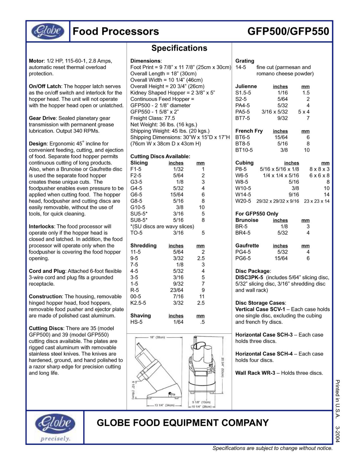 Globe GFP500 User Manual