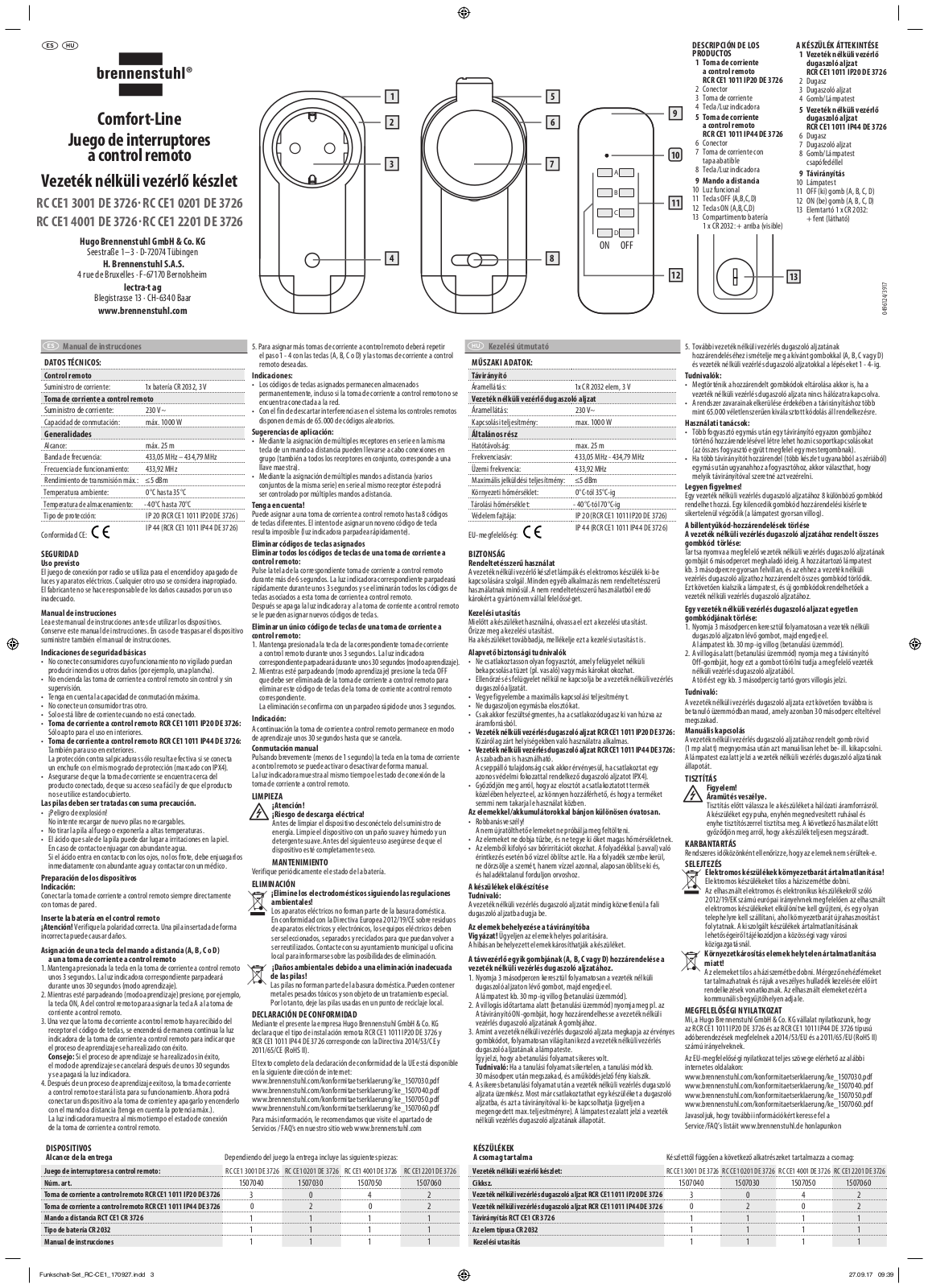 Brennenstuhl RC CE1 3001, RC CE1 0201, RC CE1 4001, RC CE1 2201 User guide