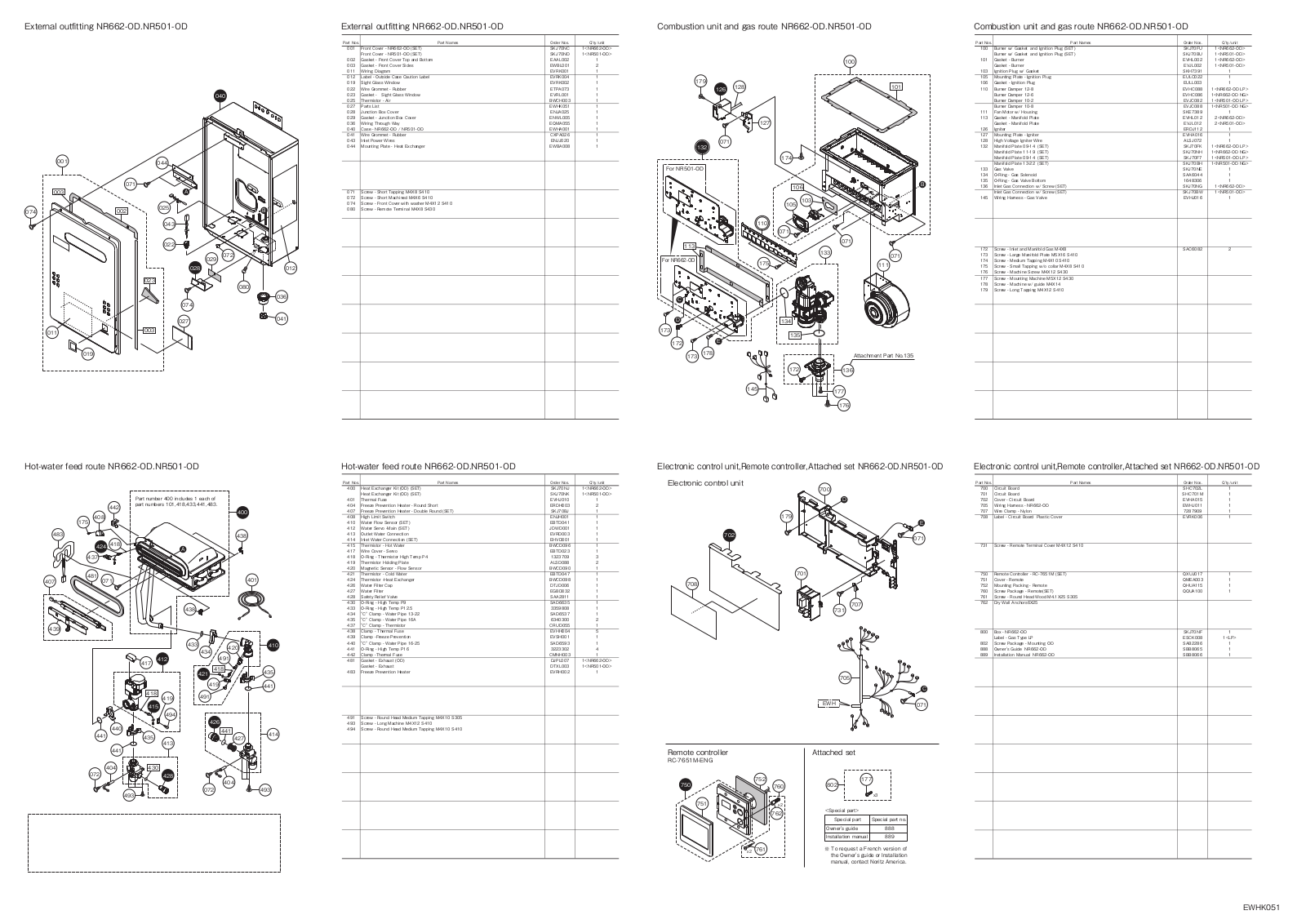 Noritz NR501-OD Parts List