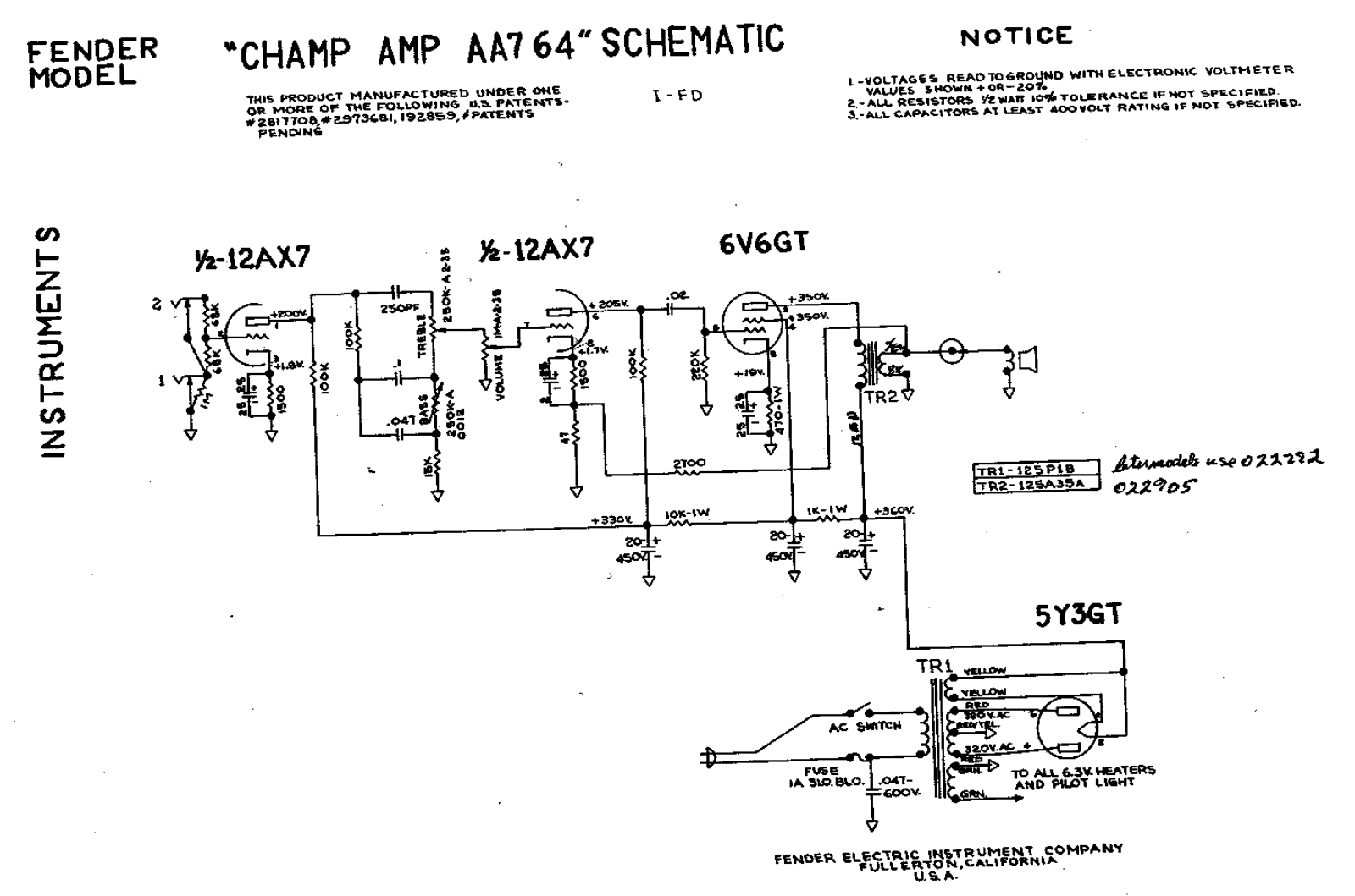 Fender aa764 schematic