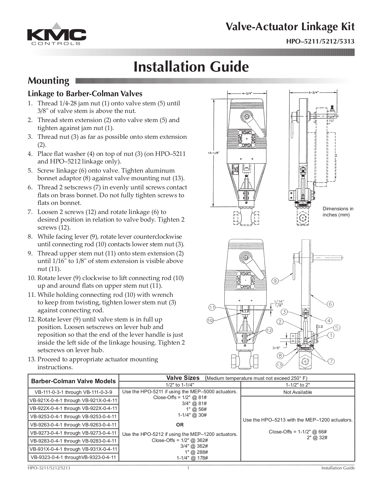 KMC Controls HPO–5213 User Manual