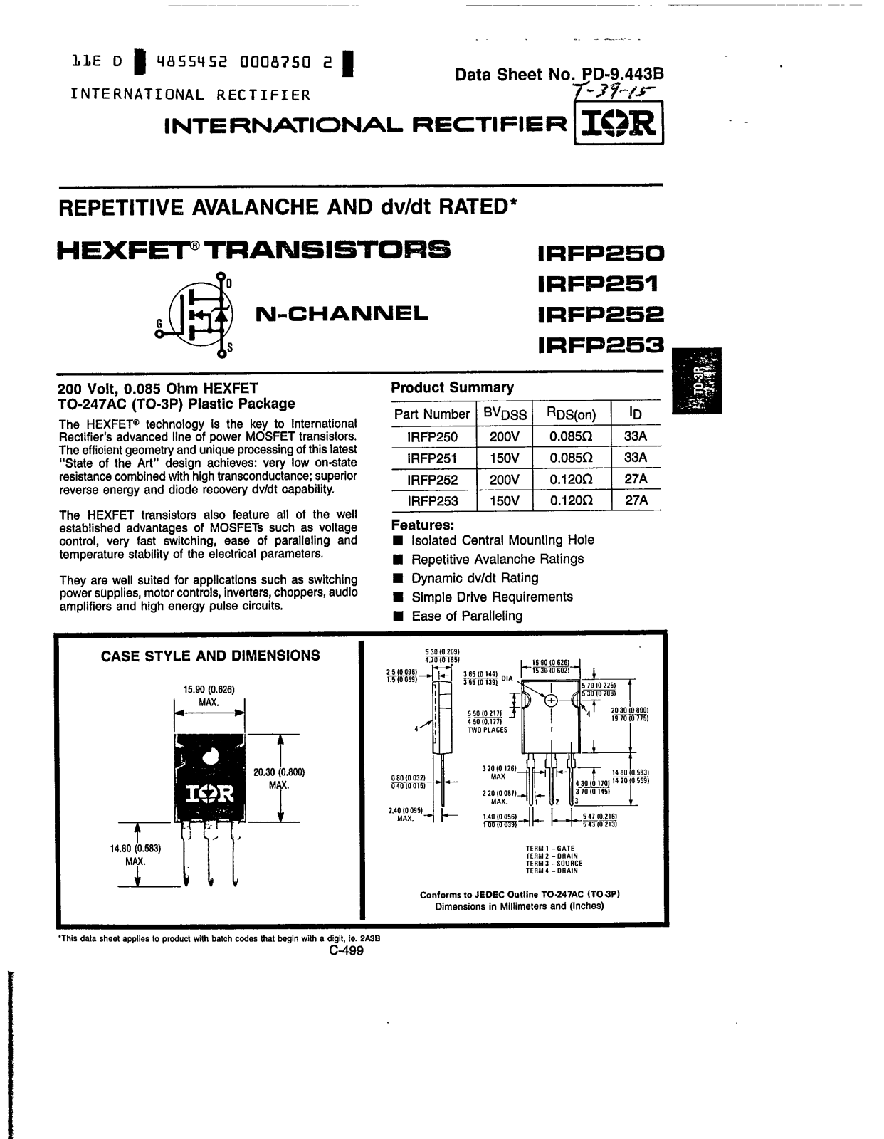 International Rectifier IRFP252, IRFP250, IRFP253 Datasheet