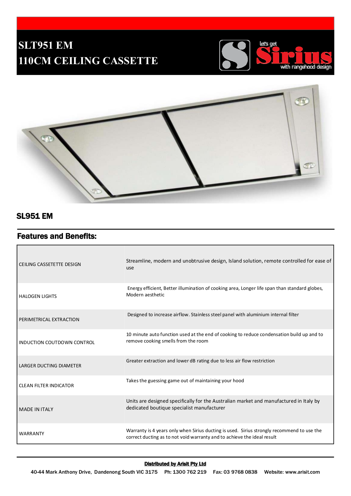 Sirius SLT951 EM Specifications Sheet - ManualMachine.com