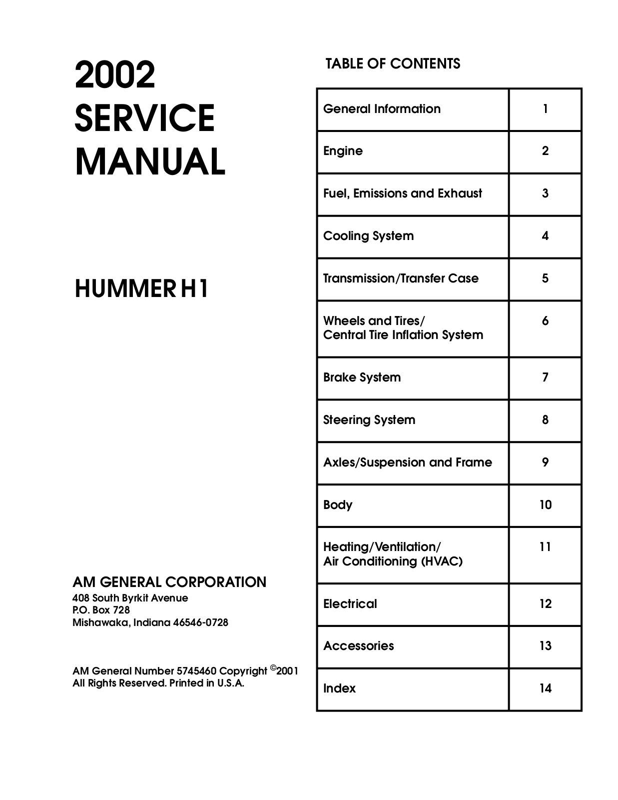 Hummer H1 2002 User Manual