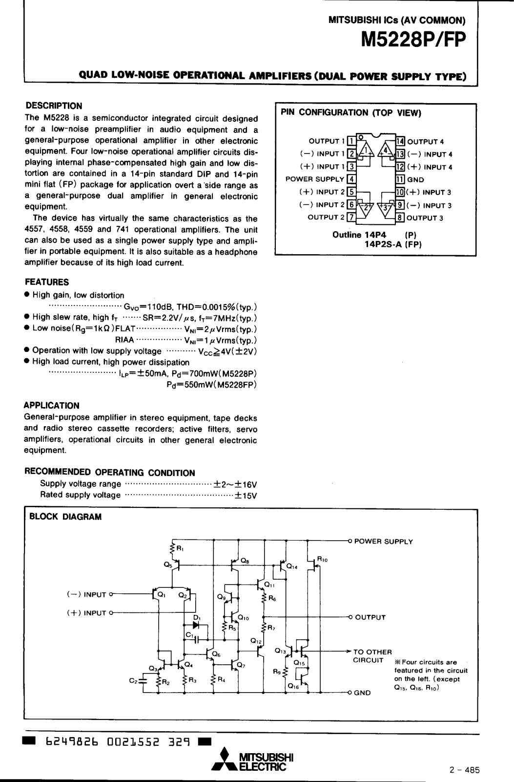 Mitsubishi M5228P Datasheet