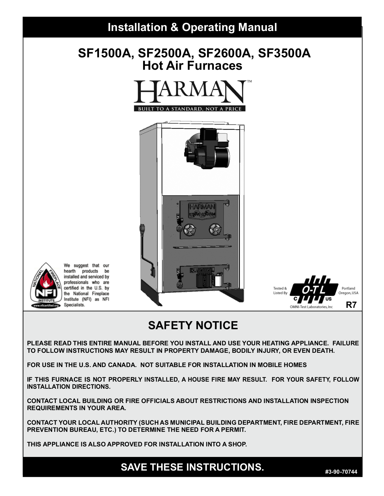 Harman Stove Company SF1500A User Manual