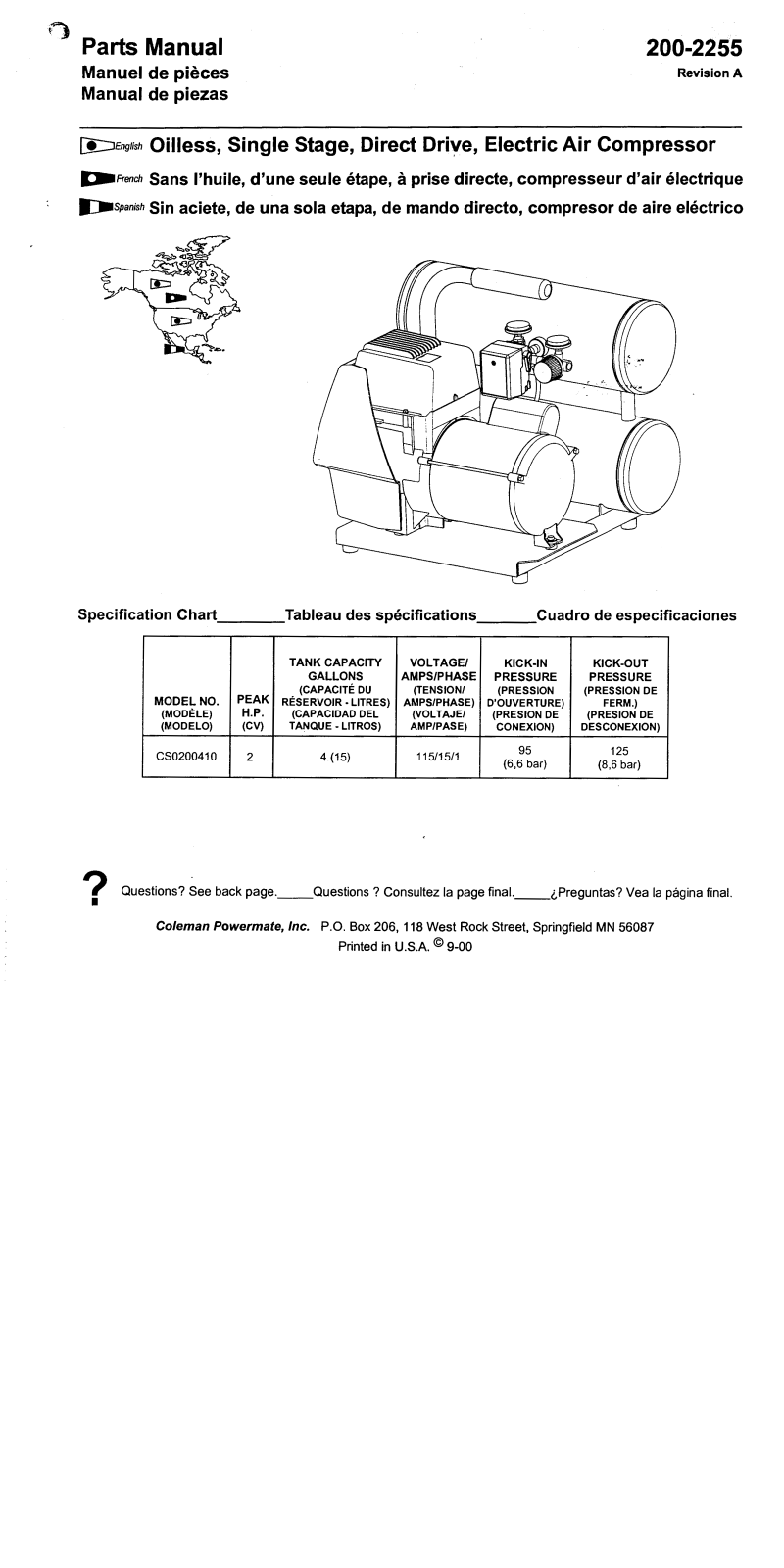 Powermate CS0170410 Parts list