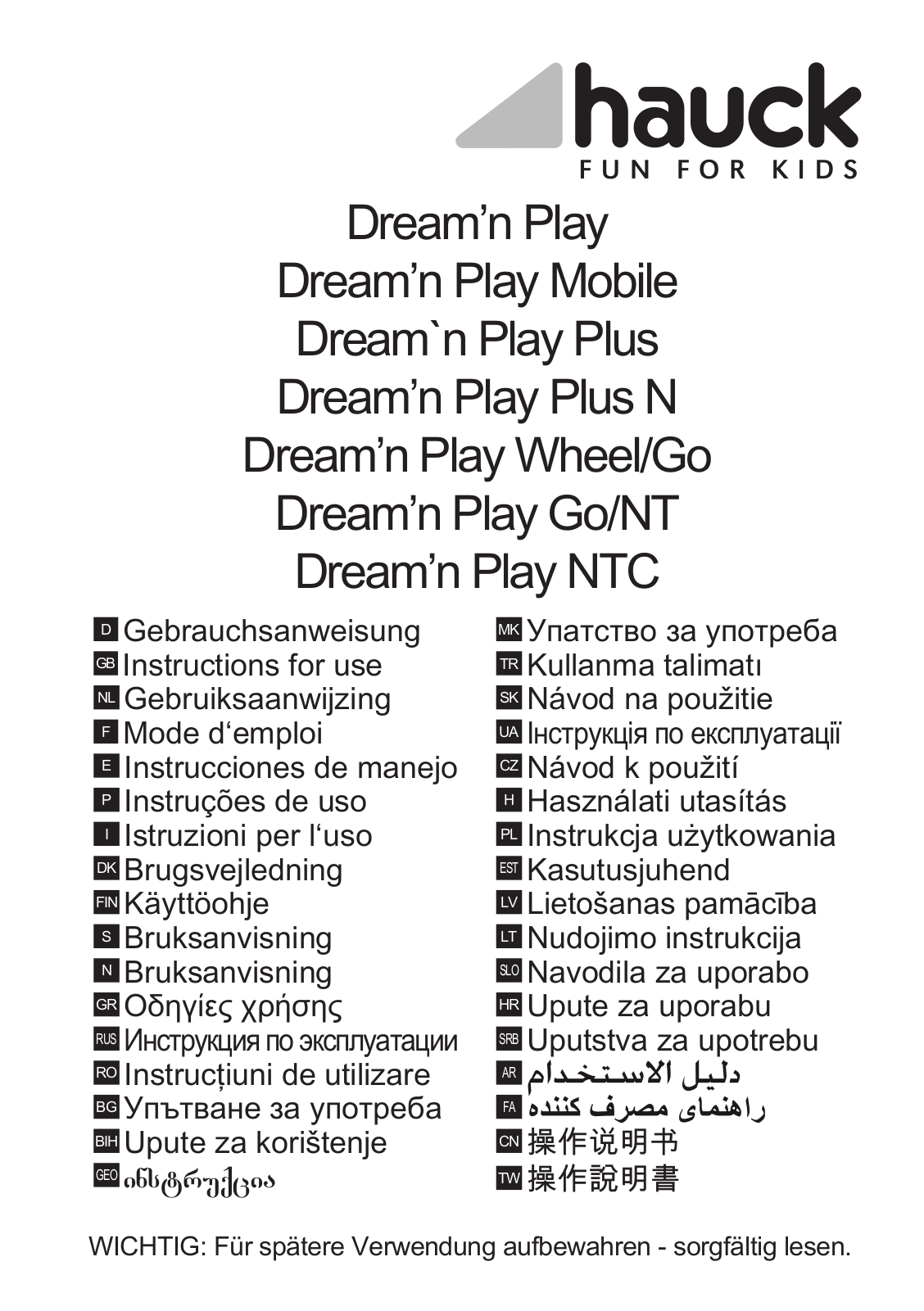 HAUCK Dream’n Play, Dream’n Play Mobile, Dream`n Play Plus, Dream’n Play Plus N, Dream’n Play Wheel-Go User Guide