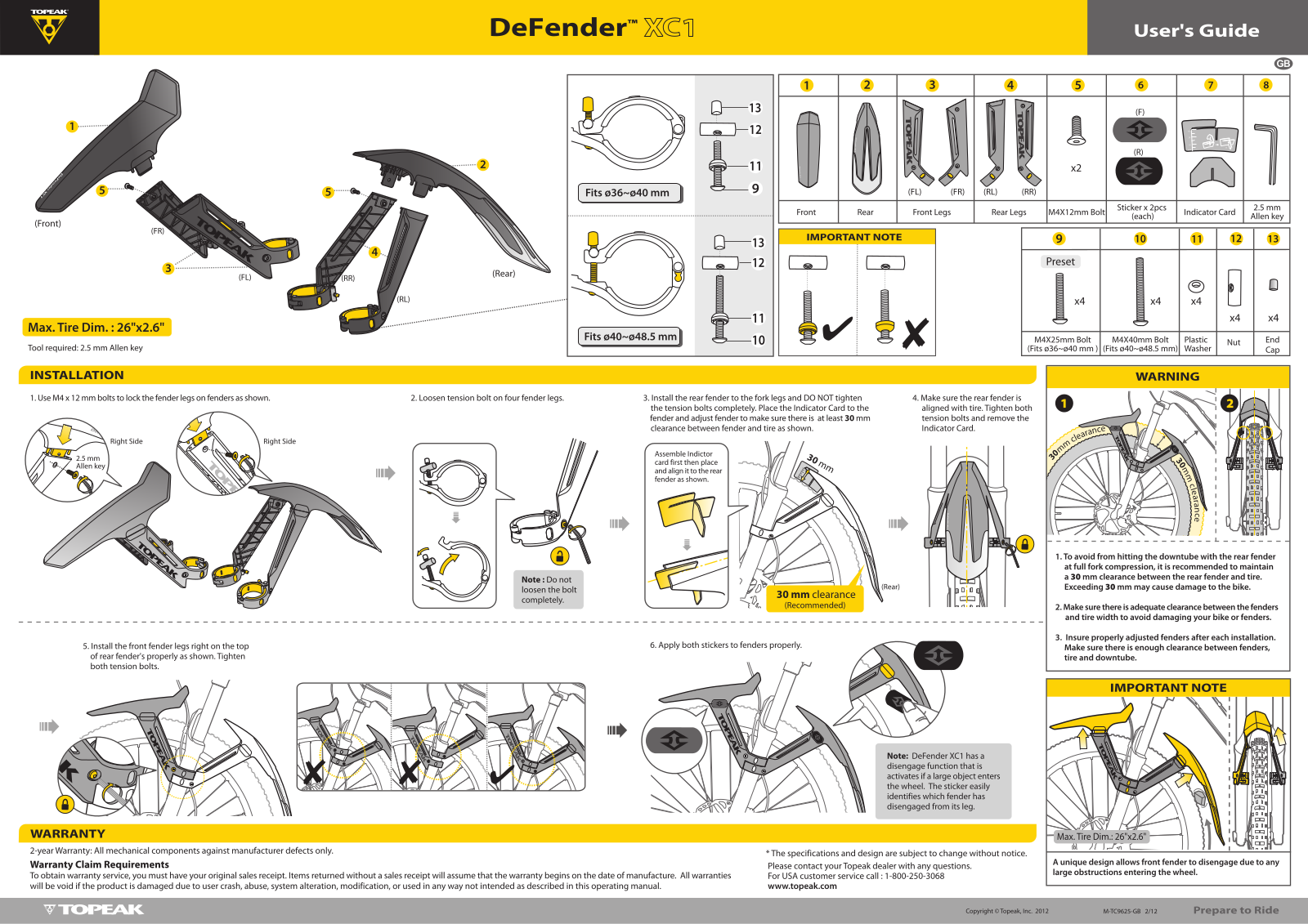 Topeak DeFender XC1 User Manual