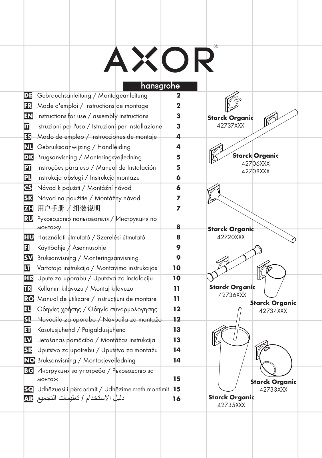 Hansgrohe 42737000, 42706000, 42708000, 42720000, 42736000 Instructions For Use/assembly Instructions