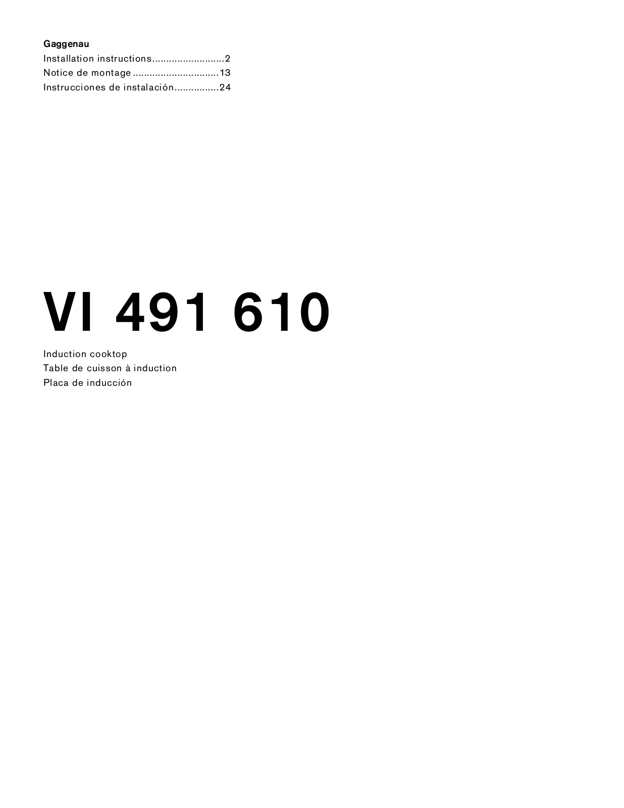 Gaggenau VI491610 Installation manual