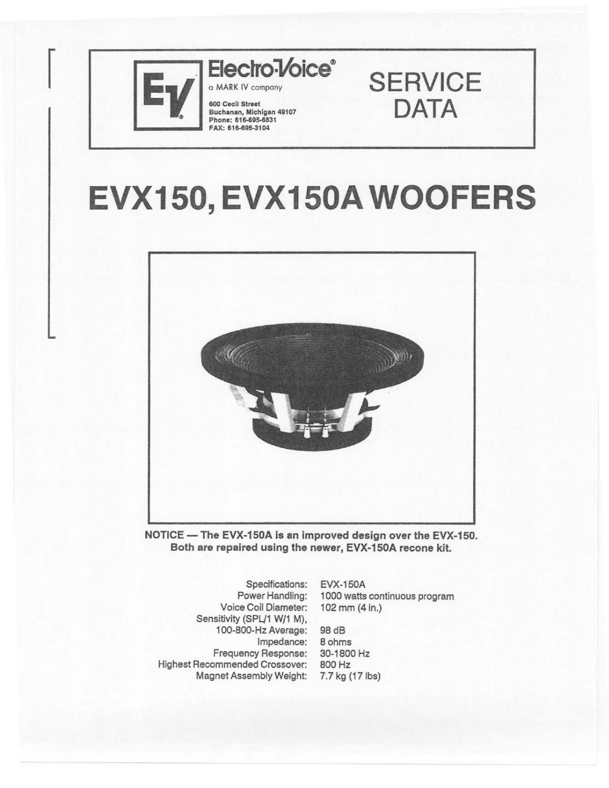 Electro-Voice EVX150 User Manual