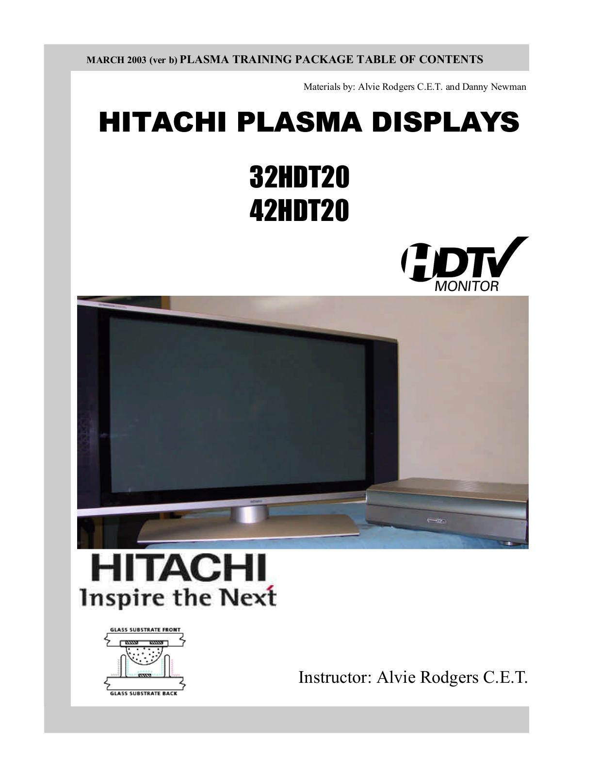 HITACHI 32HDT20, 42HDT20 Training Manual