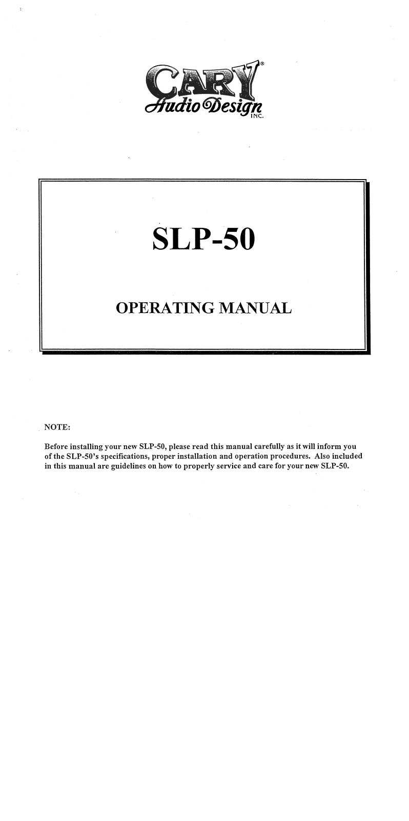 Cary SLP-50 User Manual - ManualMachine.com