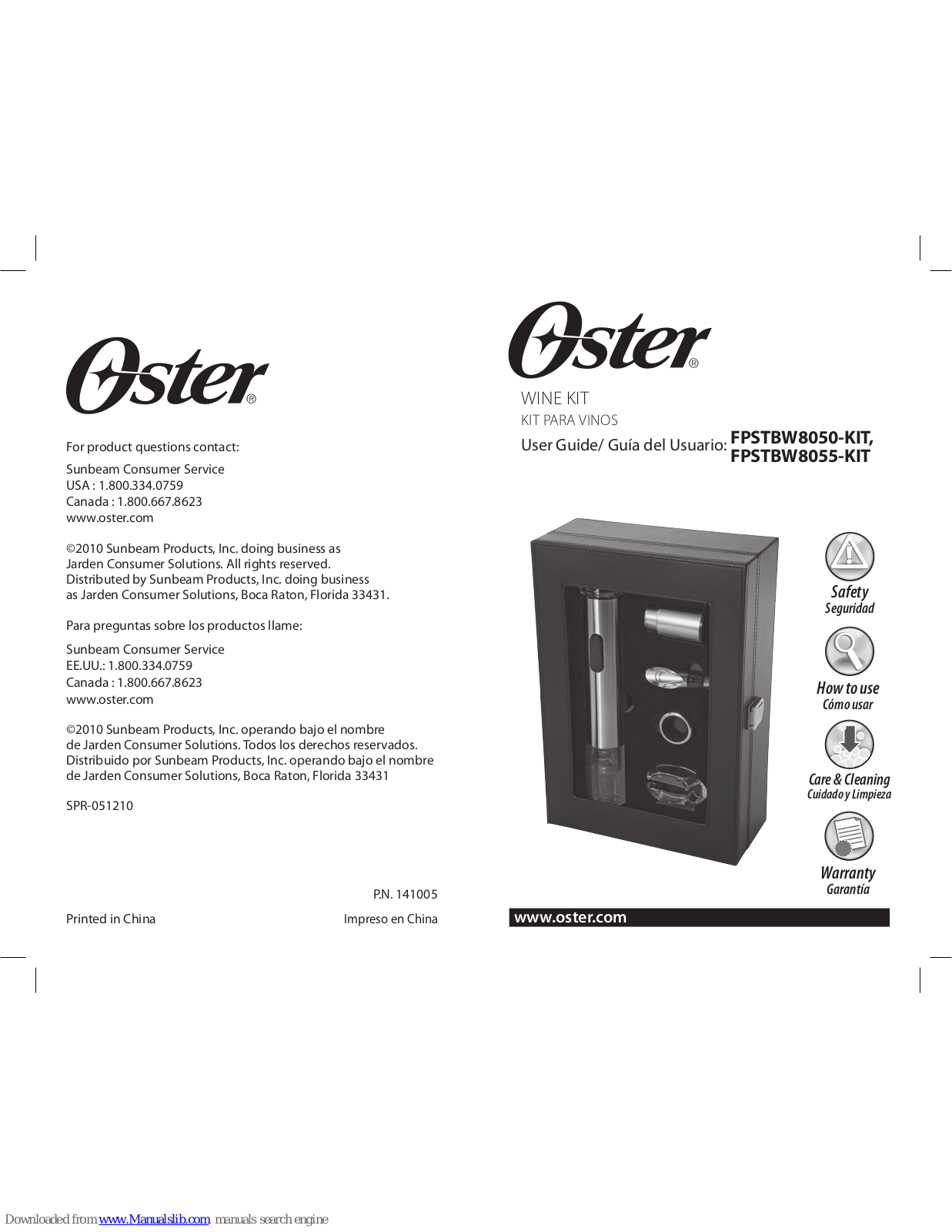 Oster Soft Grip Wine Opener Kit Instruction Manual