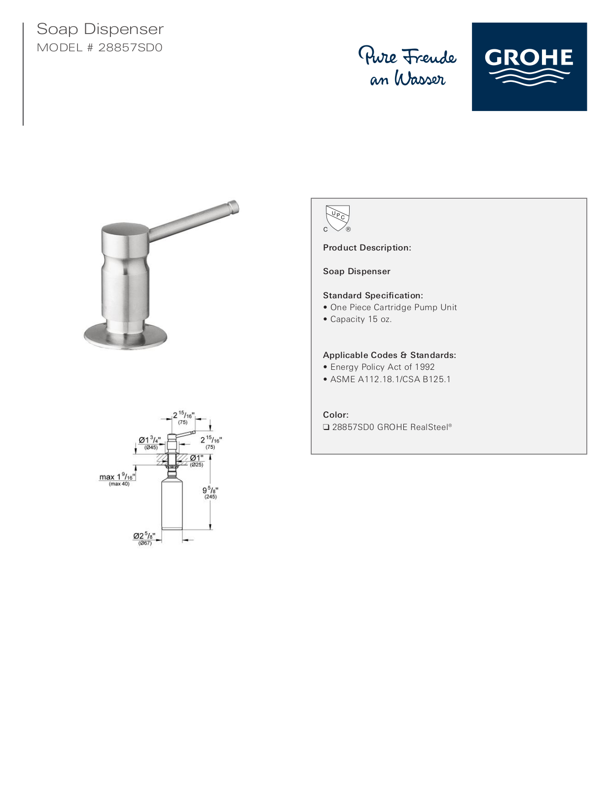 GROHE GRH1292 Specifications - ManualMachine.com