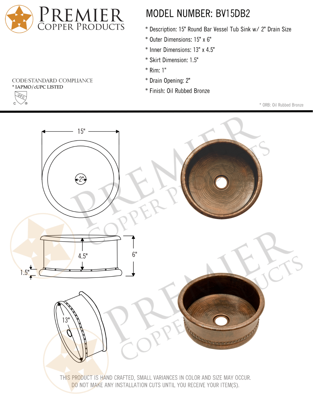Premier Copper Products IER1543 Specifications - ManualMachine.com