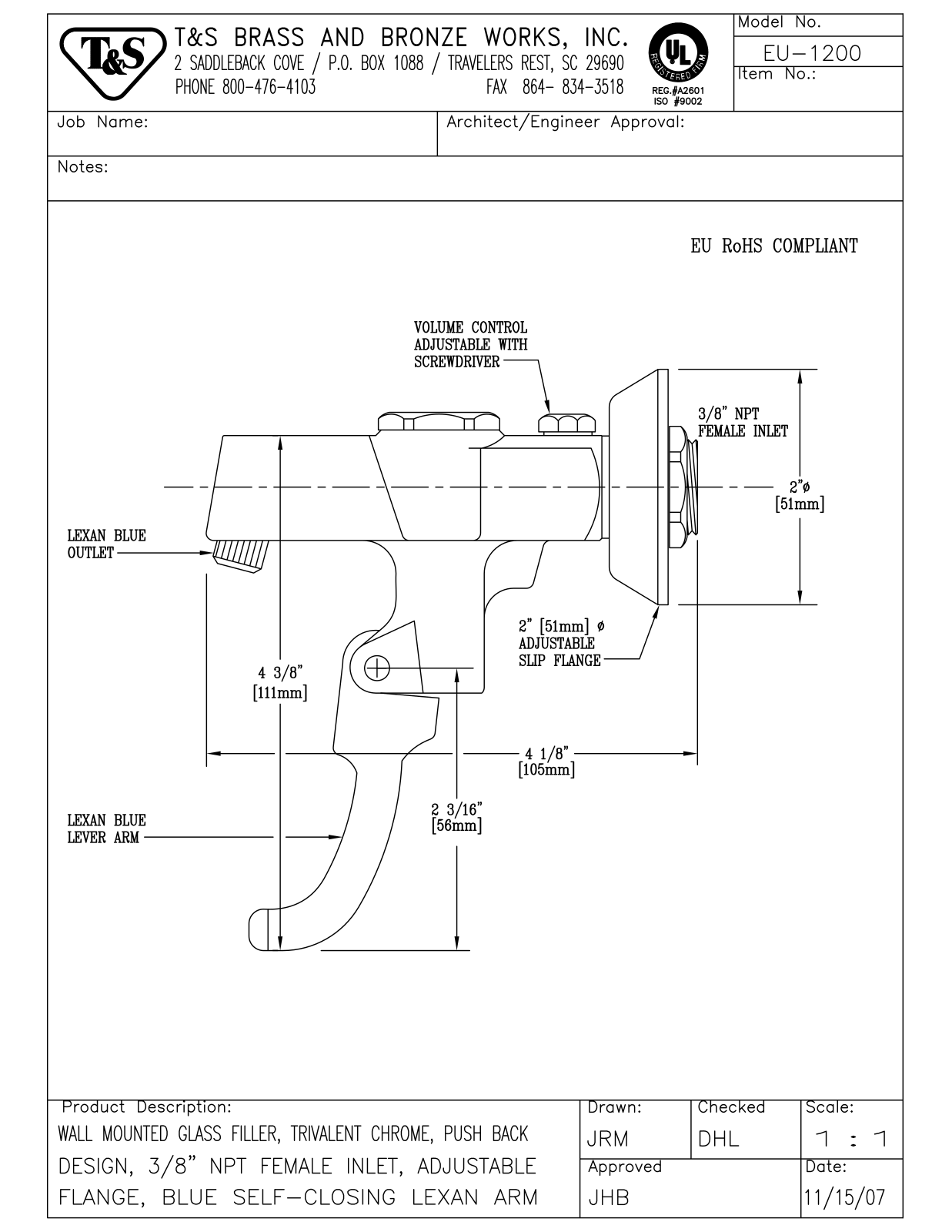 T&S Brass EU-1200 User Manual