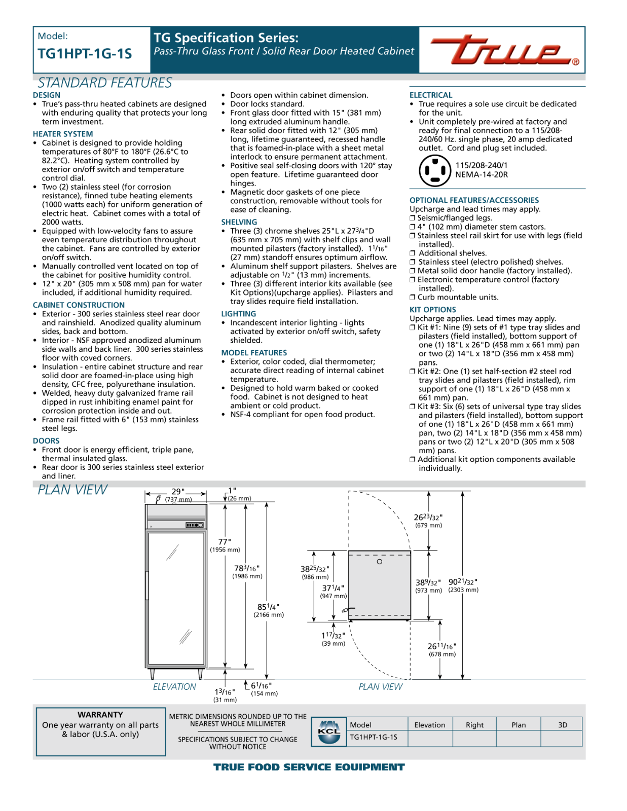 True TG1HPT-1G-1S User Manual