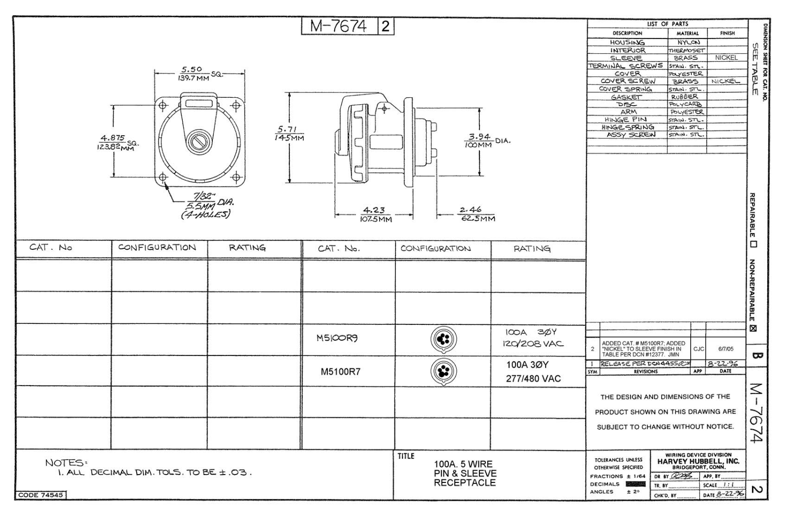 Hubbell M5100R7 Reference Drawing