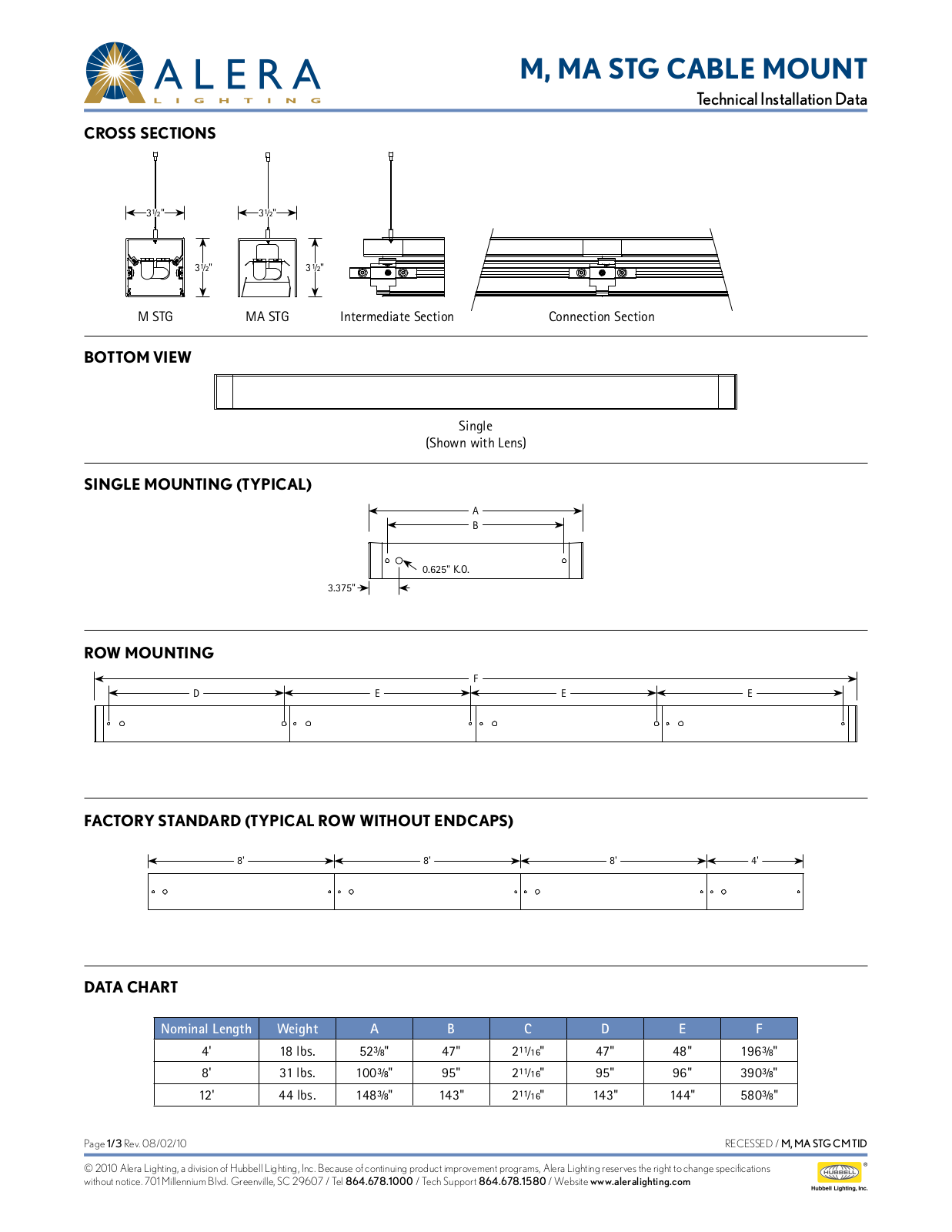 Alera Lighting M, MA Staggered Cable Mount User Manual