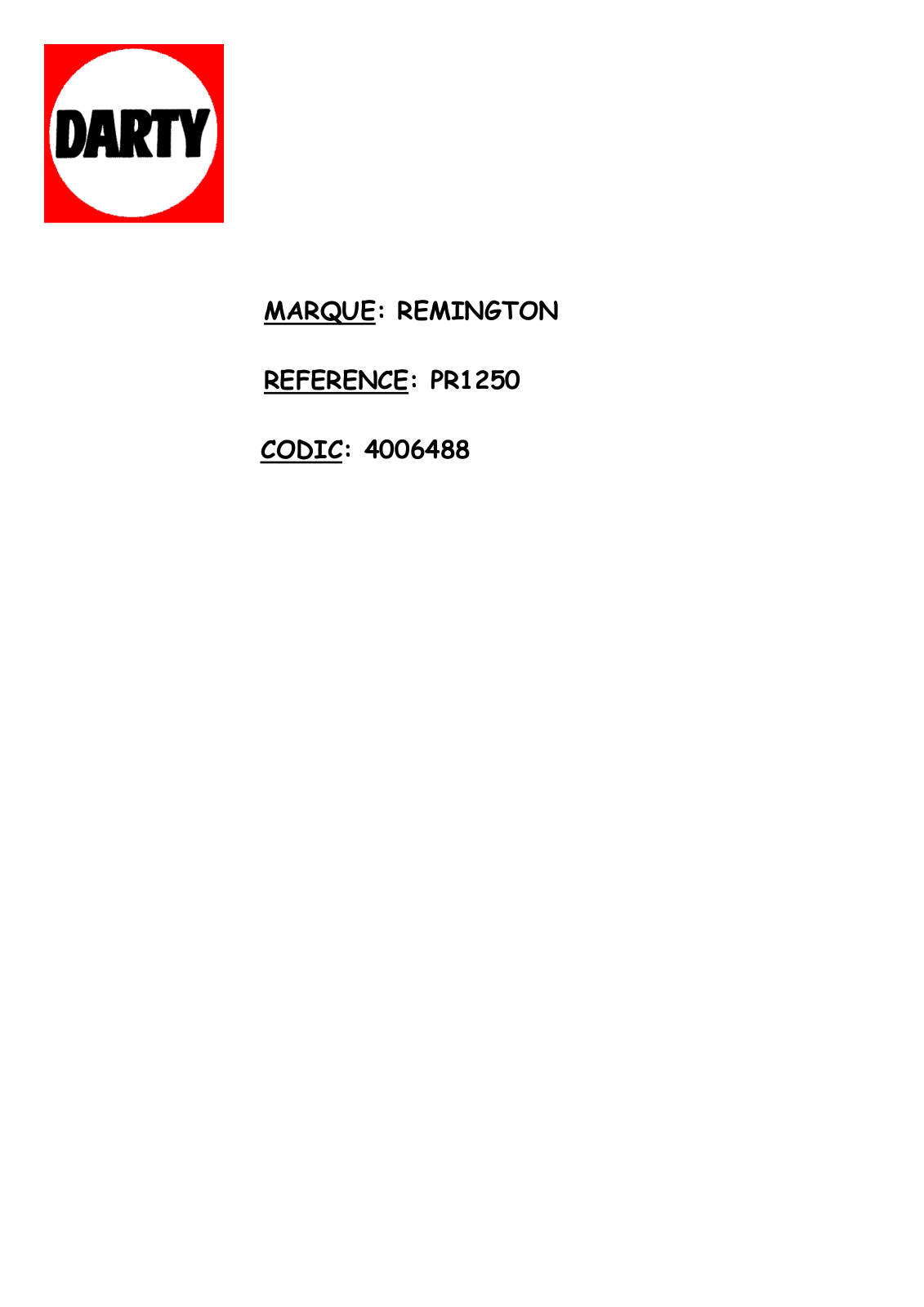 Remington PR1250 User Manual