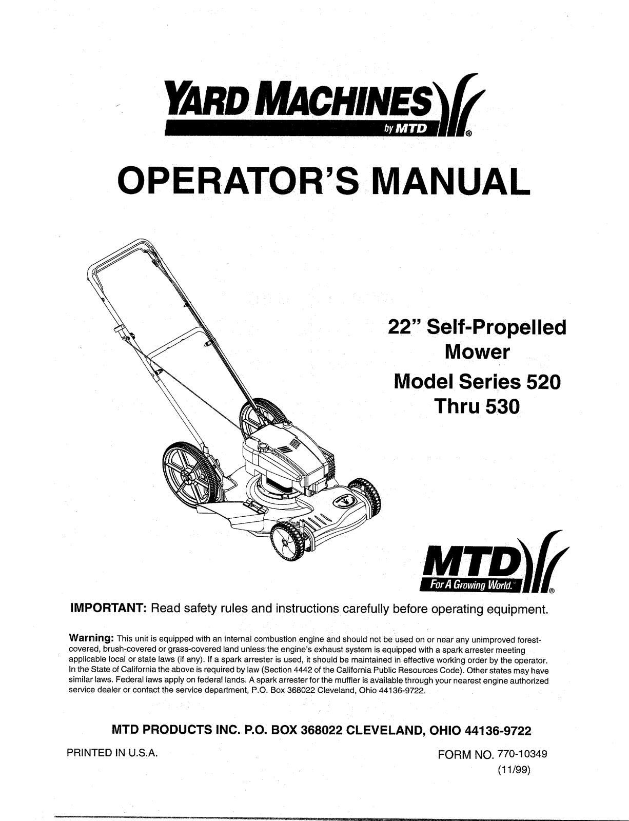 Yard Machines 530 User Manual