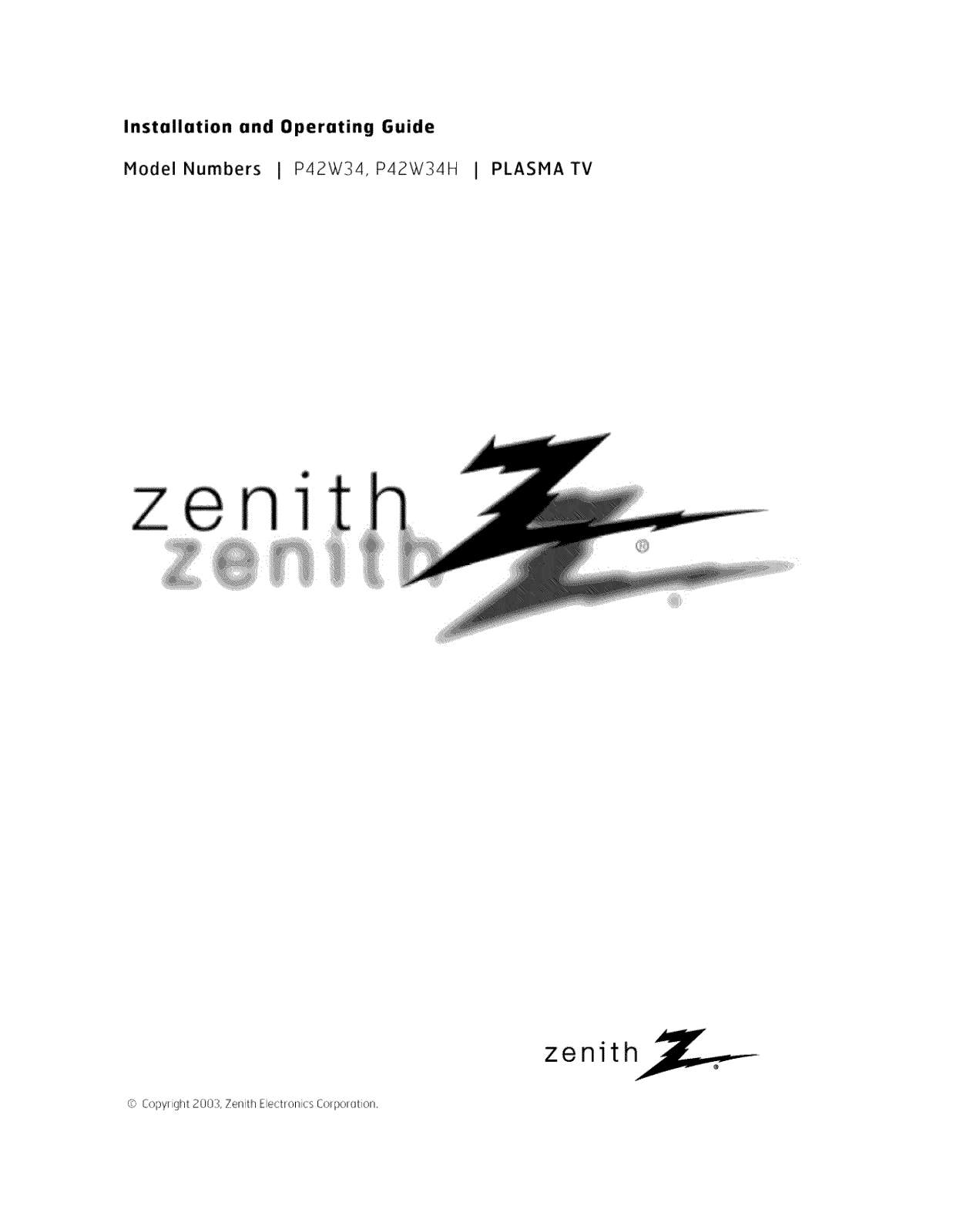 Zenith RU-42PZ44-AALZKZ, P42W34 Owner’s Manual