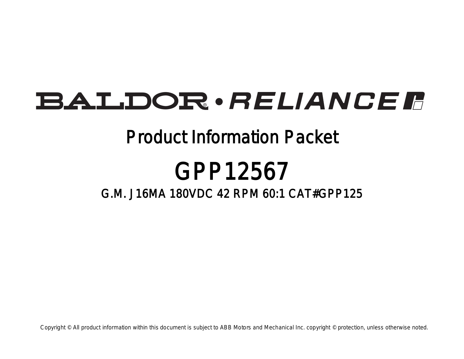 Baldor GPP12567 Product Information Sheet