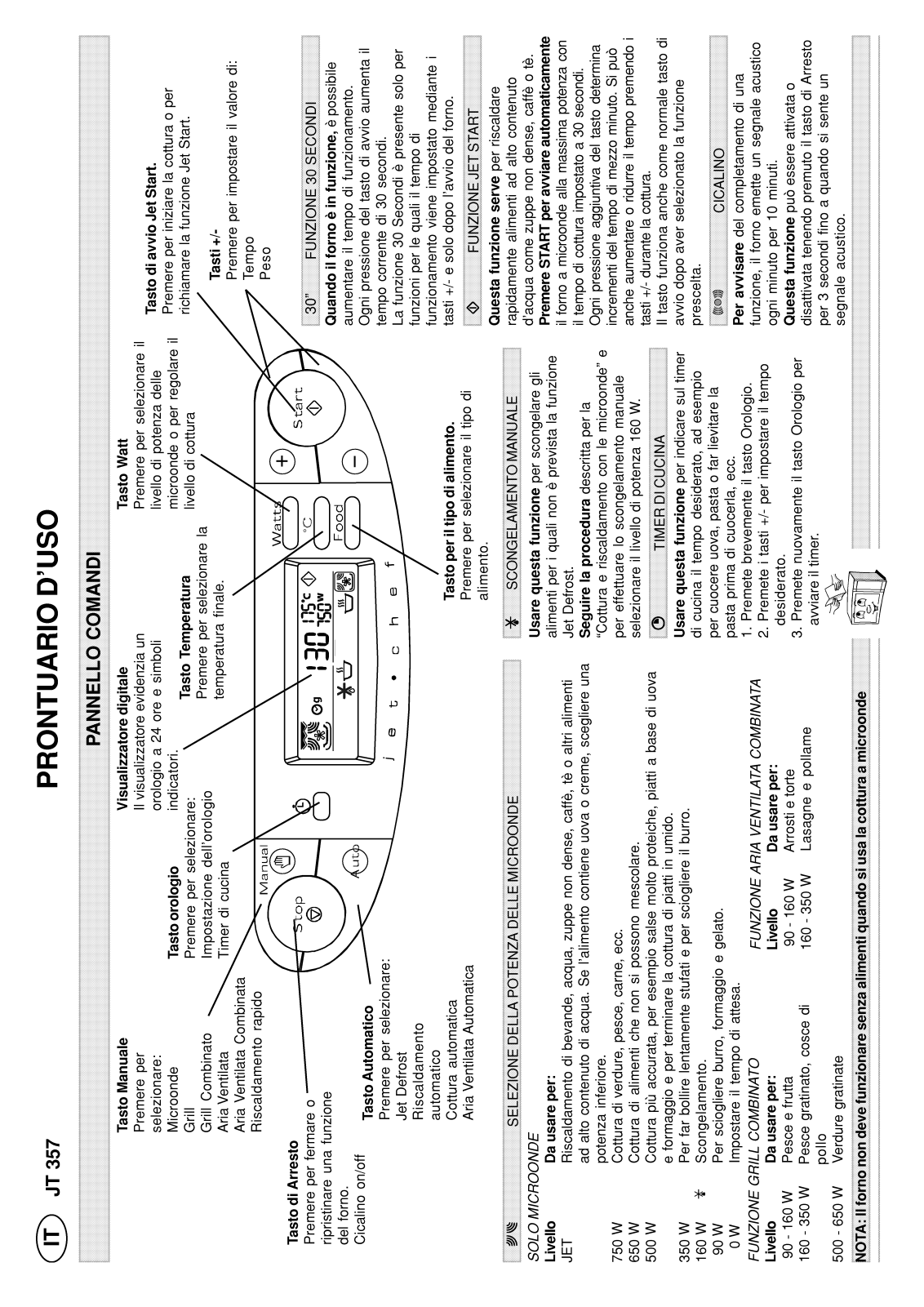 Whirlpool JT 357 BLACK PROGRAMS SHEET