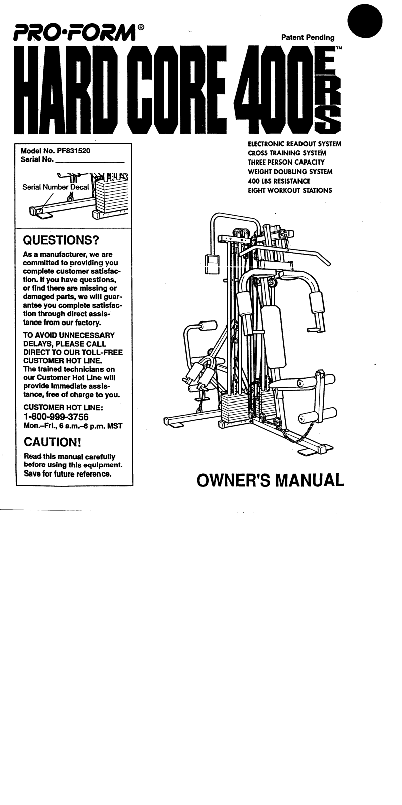 ProForm PF832520, PF831520 User Manual