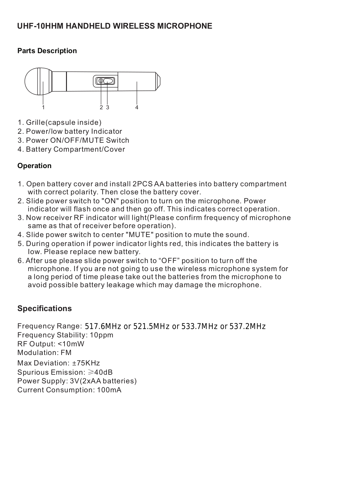 Innovative Concepts and Design UHF 10HHM User Manual