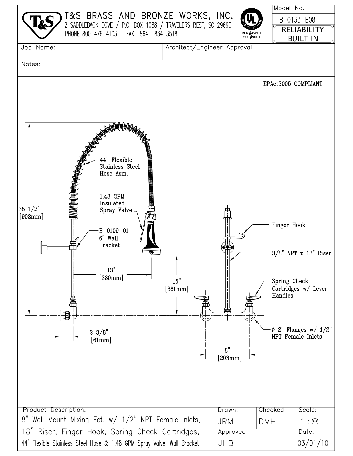 T&S Brass B-0133-B08 User Manual