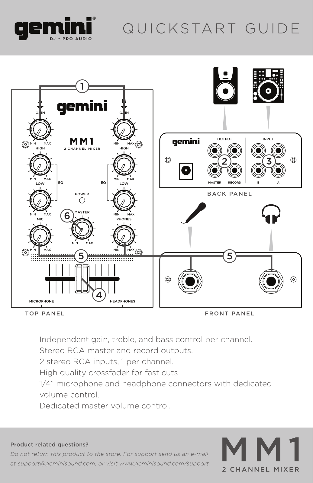 Gemini DJ MM1 Quick Start Guide