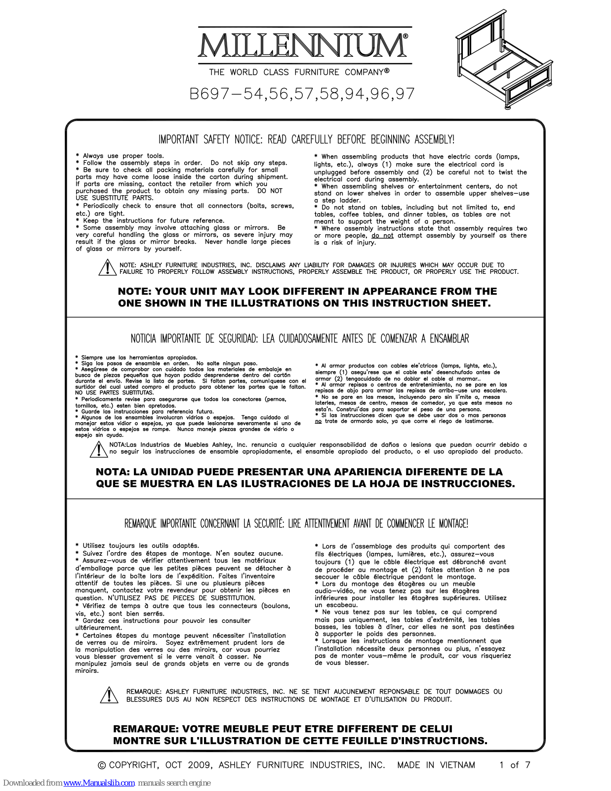 Millenium B697-54, B697-56, B697-57, B697-94, B697-97 Assembly Manual - ManualMachine.com
