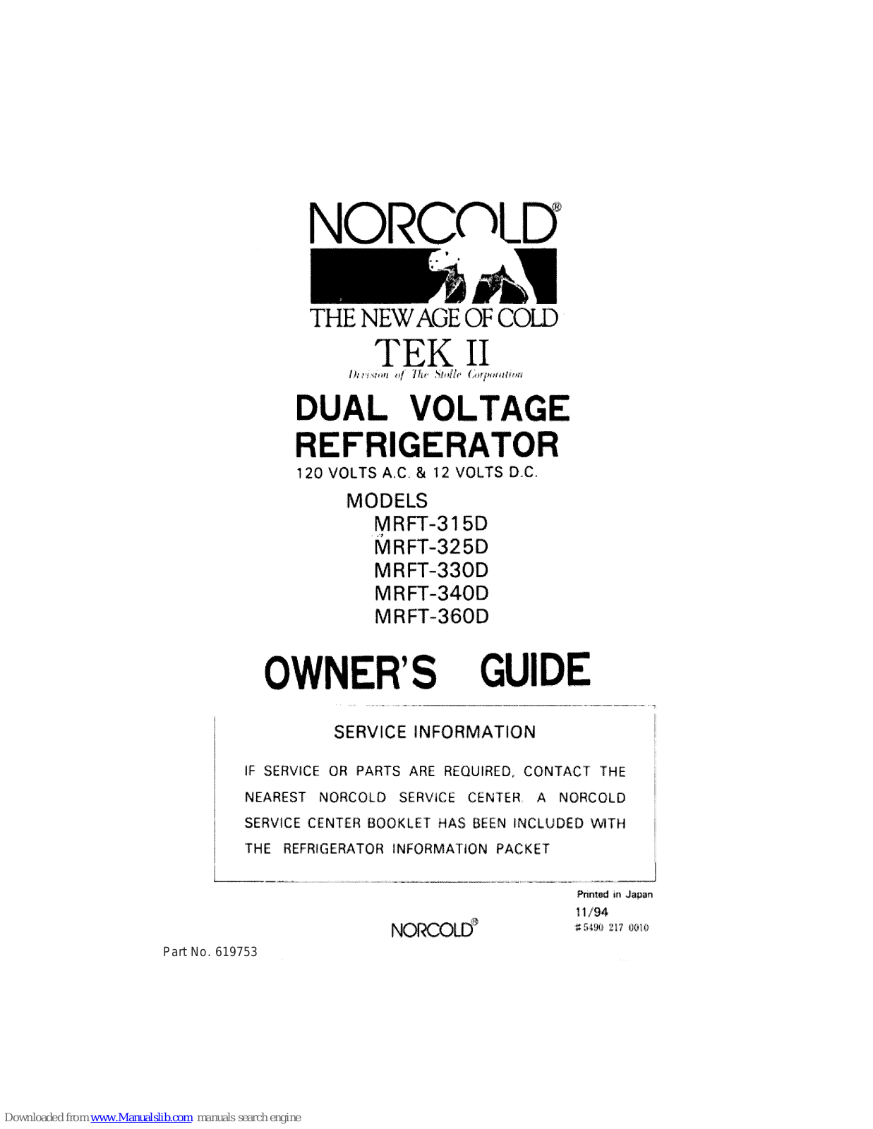 Thetford MRFT315D, MRFT325D, MRFT340D, MRFT330D, MRFT360D Owner's Manual