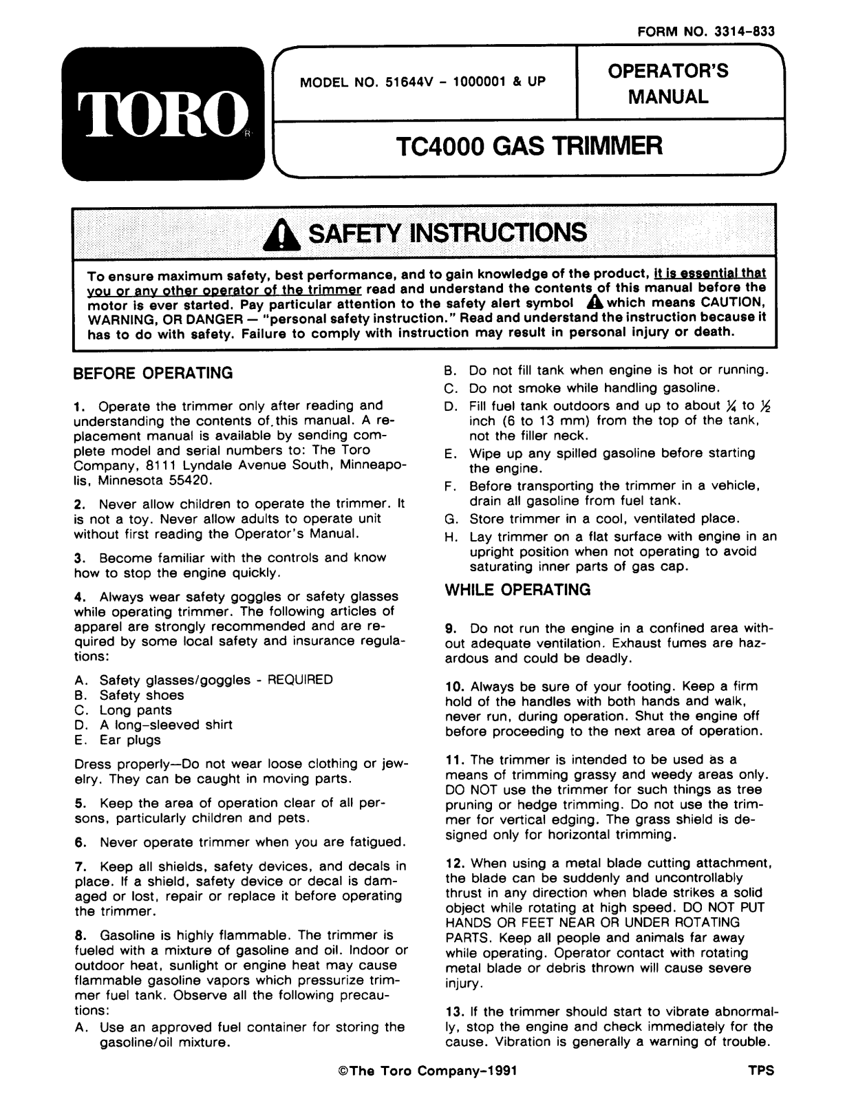 Toro 51644V Operator's Manual