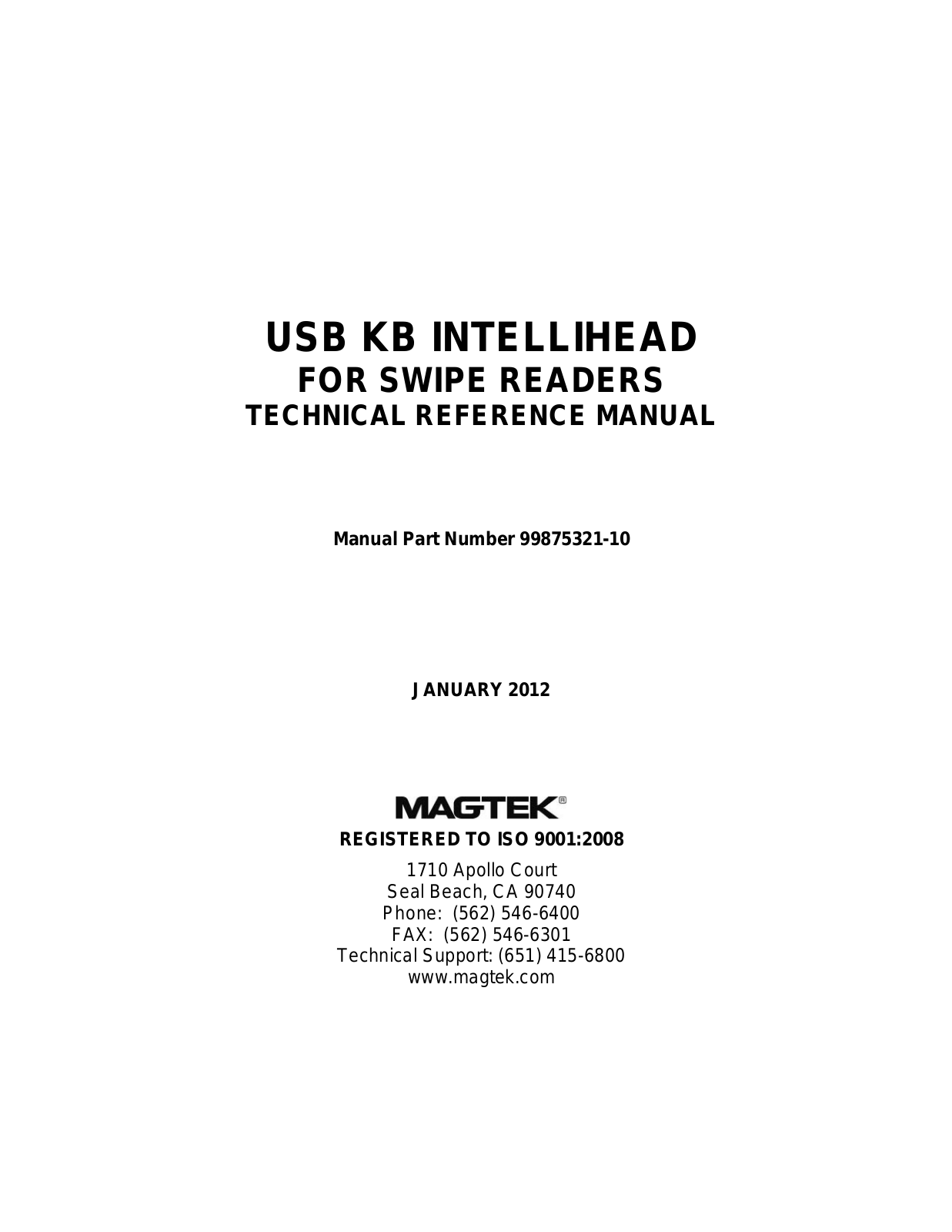 MagTek USB KB INTELLIHEAD User Manual