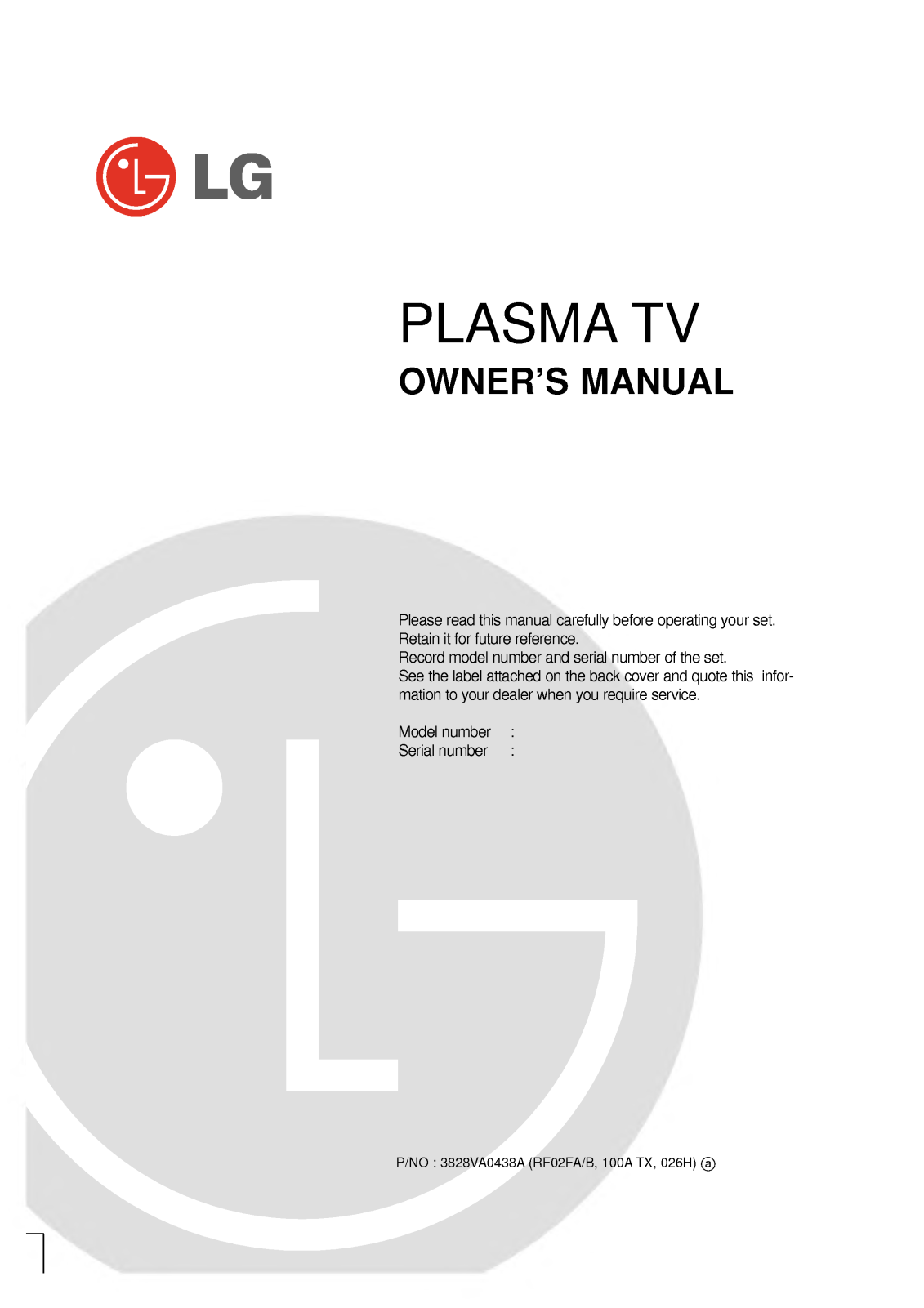 LG RT-50PZ45V, RT-42PZ45V User Manual