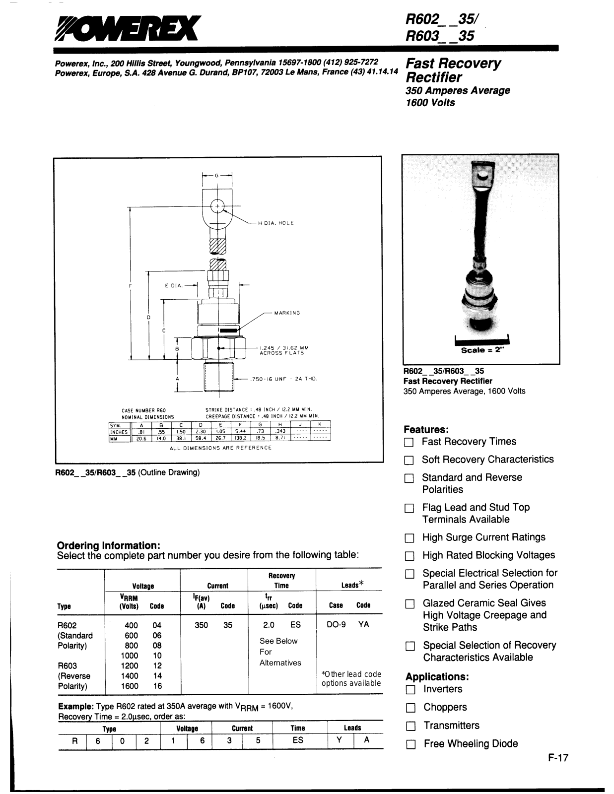 Powerex R603 35 Data Sheet