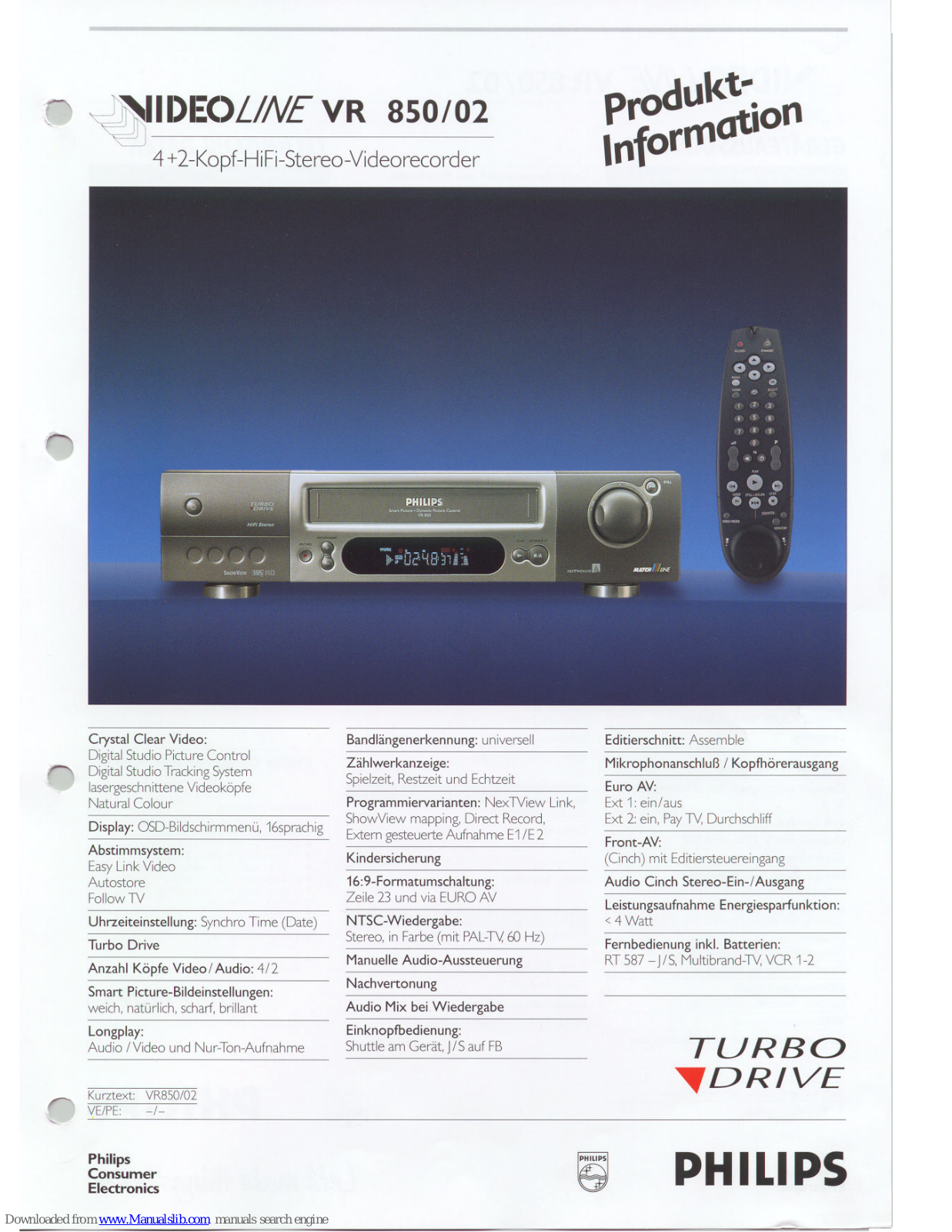 Philips Video Line VR850/02 Technische Daten