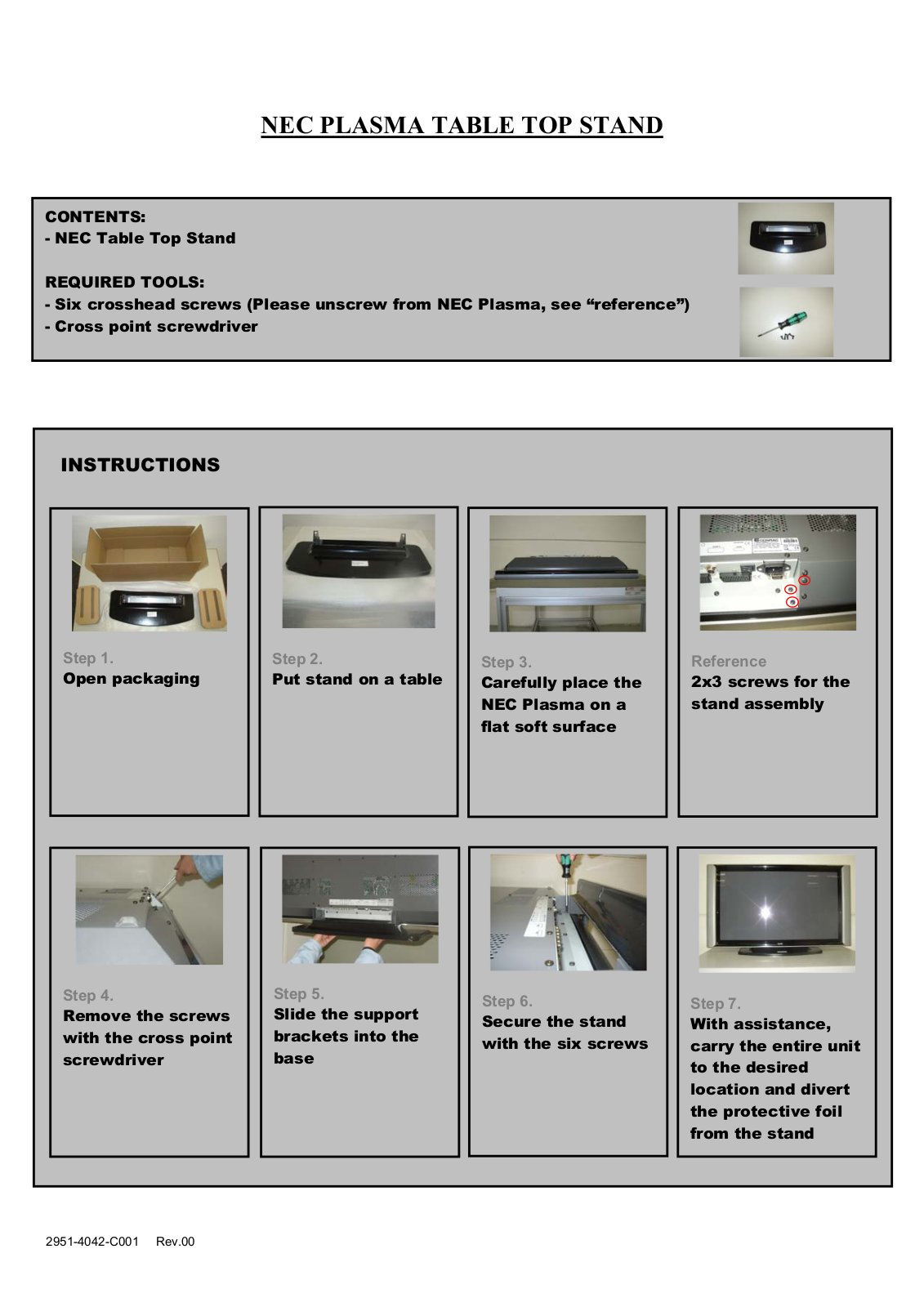 Nec T1000 STAND MOUNTING INSTRUCTIONS