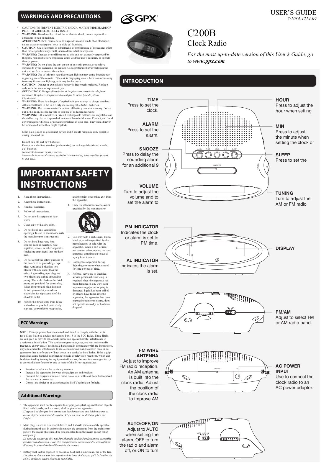 GPX C200B User Manual